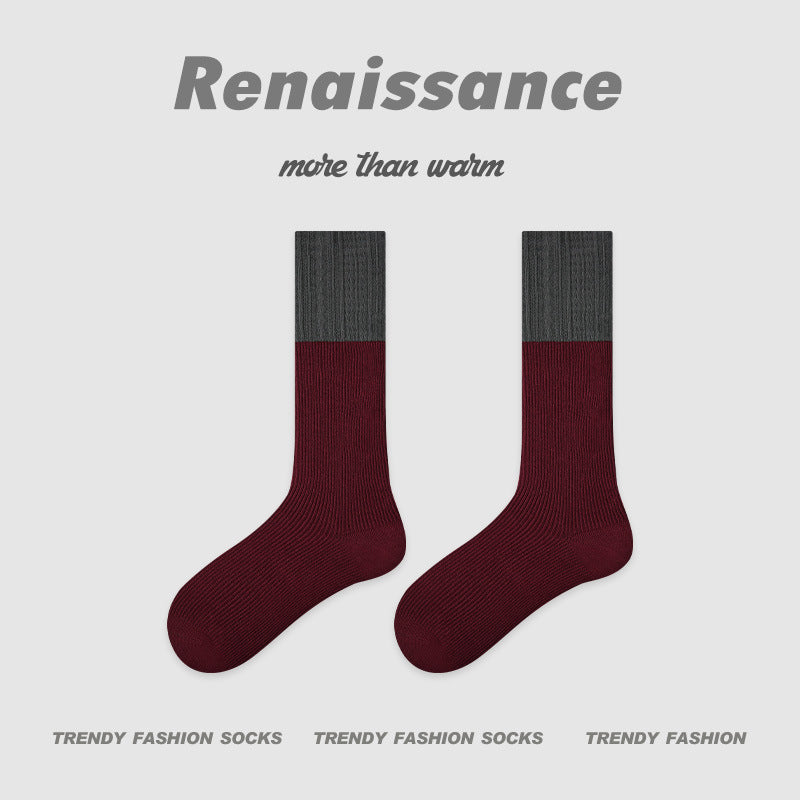 Mid Calf Colorblock Cotton Blend Socks Retro Casual