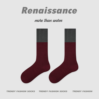 Mid Calf Colorblock Cotton Blend Socks Retro Casual