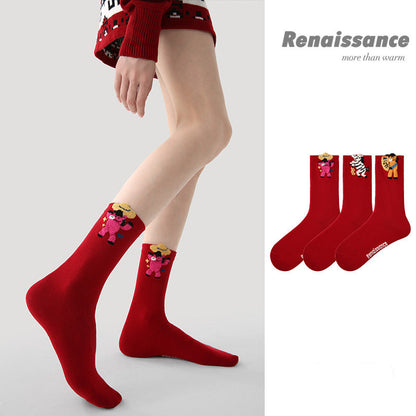 Mid-Calf Horse Motif Combed Cotton Socks