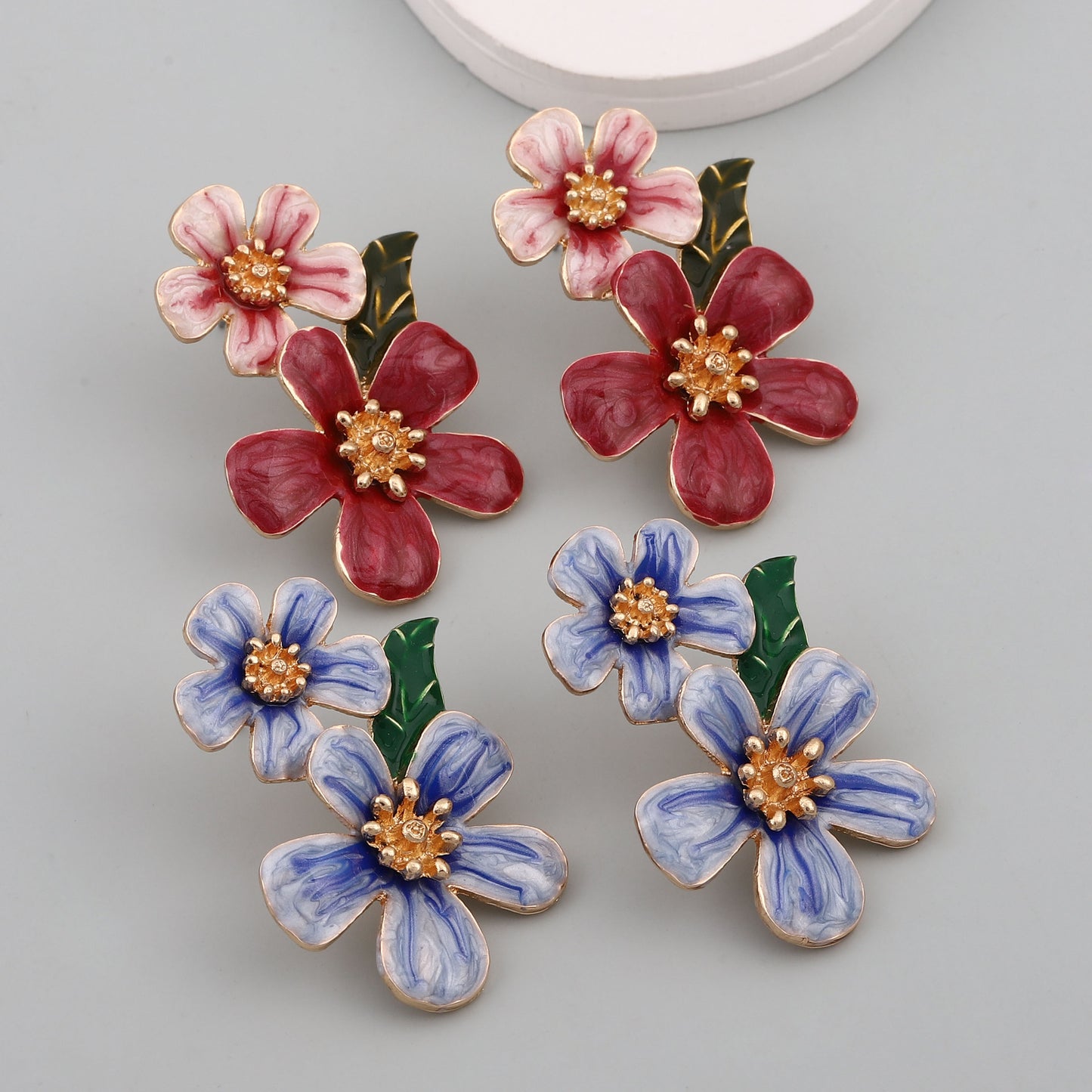 Floral Enamel Drop Earrings Versatile Office Chic