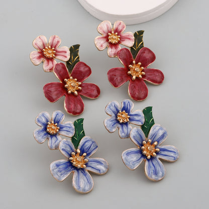 Floral Enamel Drop Earrings Versatile Office Chic