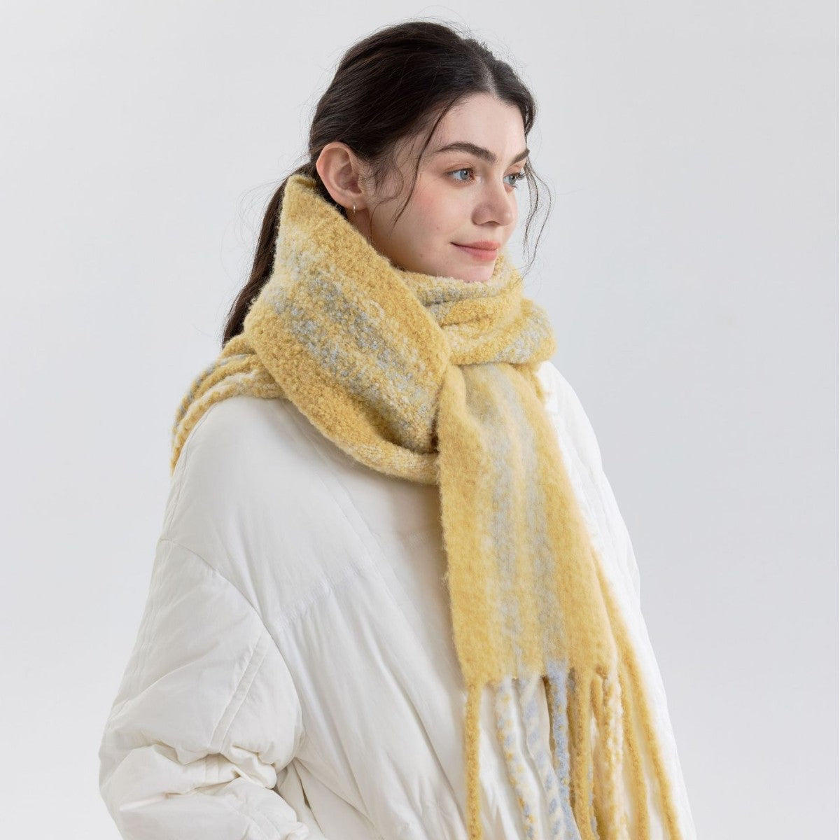 Trendy Striped Wool Scarf with Fringes for Women
