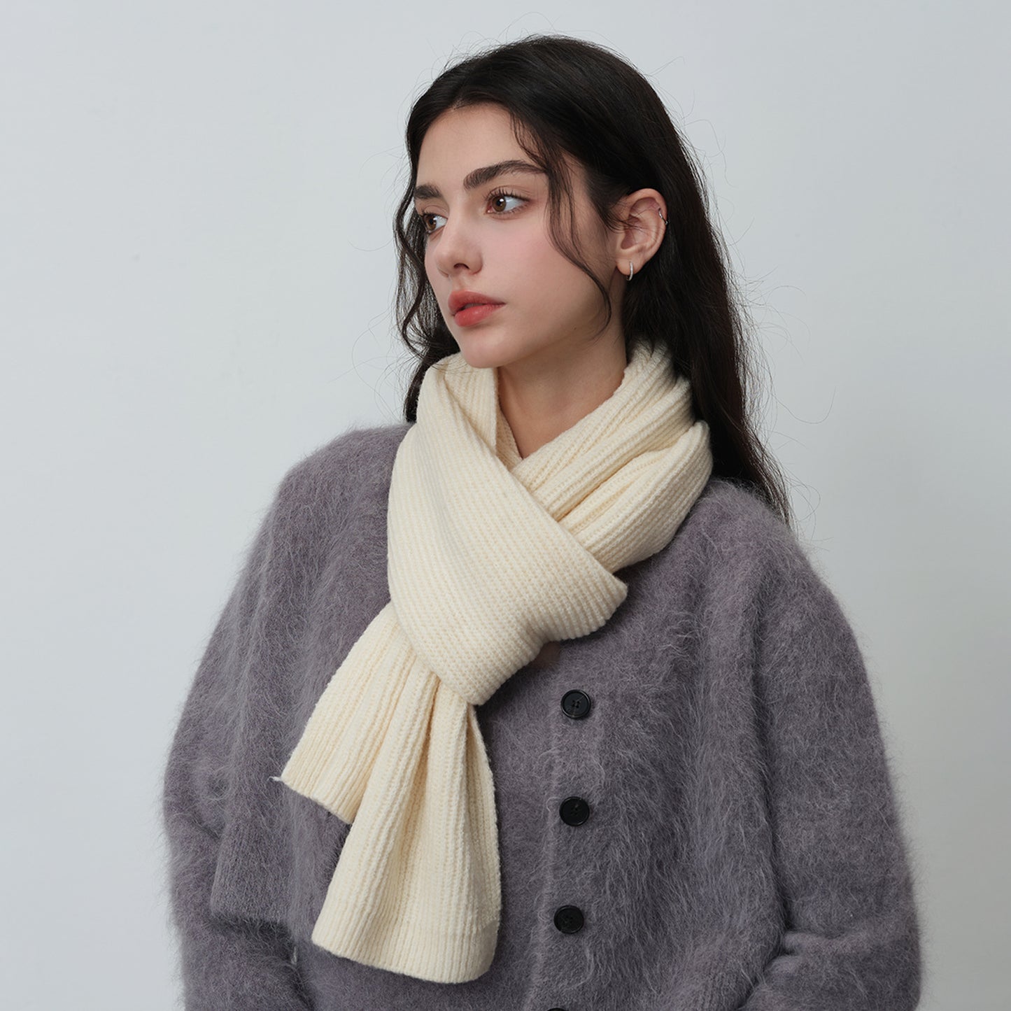 Wool Blend Knitted Scarf Soft Warm Cozy Fashionable Neck Warmer