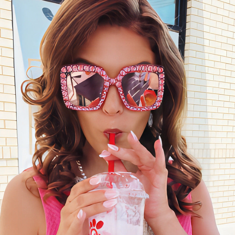 Colorful Square Rhinestone Sunglasses Trendy Bling Shade