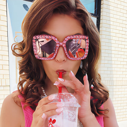 Colorful Square Rhinestone Sunglasses Trendy Bling Shade