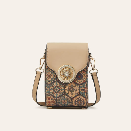 Ethnic Style Cork Phone Crossbody Bag