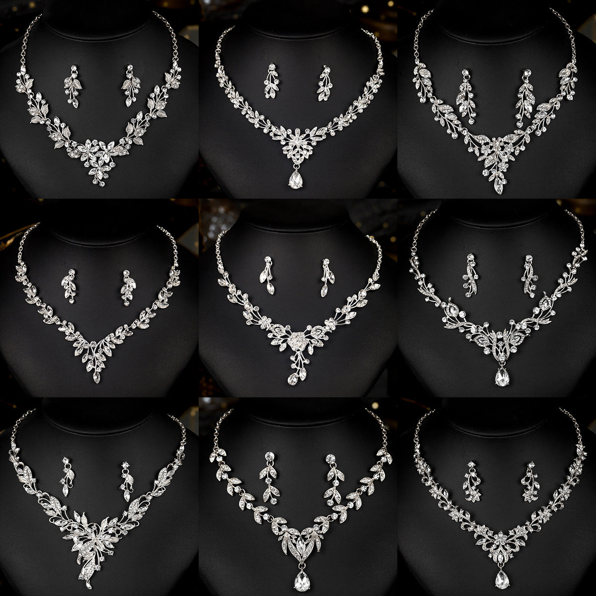 Bridal Jewelry Set With Flower Design Necklace And Earrings