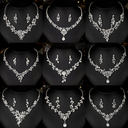 Bridal Jewelry Set With Flower Design Necklace And Earrings
