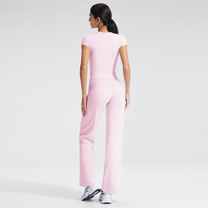 Short Sleeve Yoga Set High Waist Leggings for Women