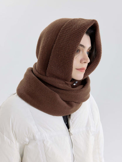 Solid Color Knit Button Balaclava Hat Unisex Winter Fashion Beanie