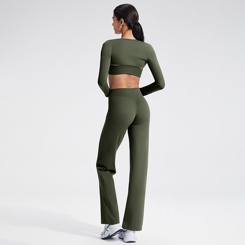 Slim Fit Yoga Set with Sheer Wrap & Moisture-Wicking Fabric
