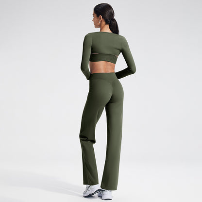 Slim Fit Yoga Set with Sheer Wrap & Moisture-Wicking Fabric