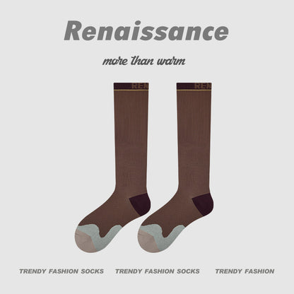 Calf Socks Colorblock Moisture Wicking Athletic