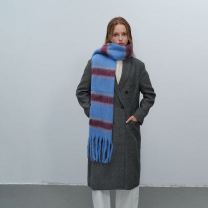 Thick Warm Striped Fringe Shawl Scarf for Women