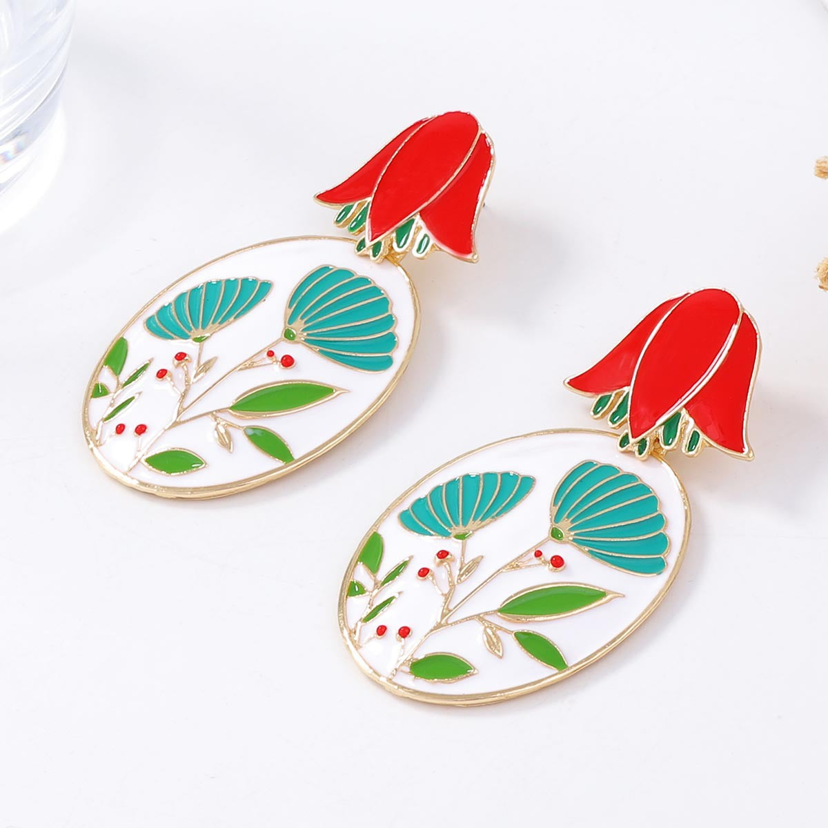 Earrings 3D Floral Enamel Drop Zinc Alloy Vintage Chic
