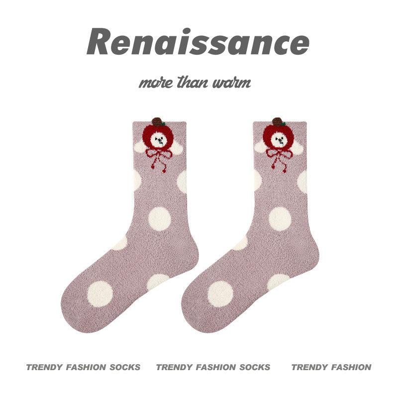 Cozy Cat Mid Calf Plush Polyester Socks