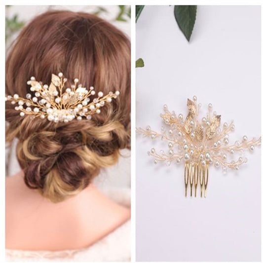 Gold Leaf Crystal Bridal Hair Comb Elegant Wedding Headpiece