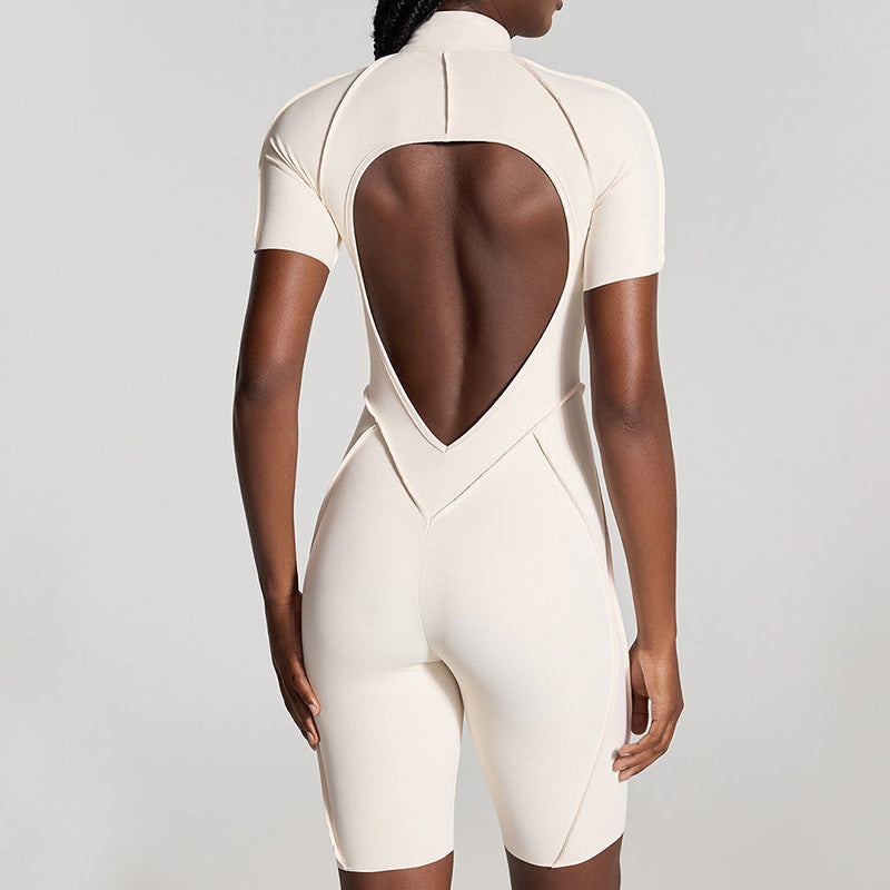 Color Block Yoga Jumpsuit with Hollow Back Spaghetti Strap