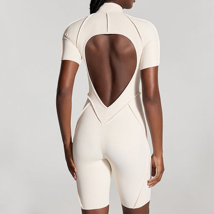 Color Block Yoga Jumpsuit with Hollow Back Spaghetti Strap