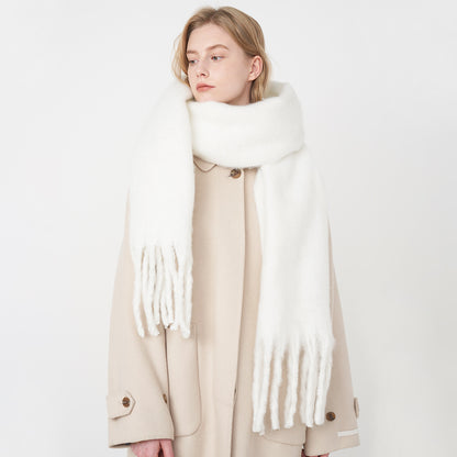 Chic Solid Color Faux Cashmere Scarf With Tassels for Women