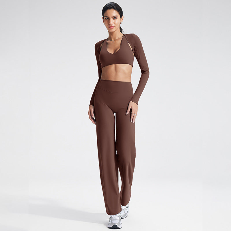 Slim Fit Yoga Set with Sheer Wrap & Moisture-Wicking Fabric