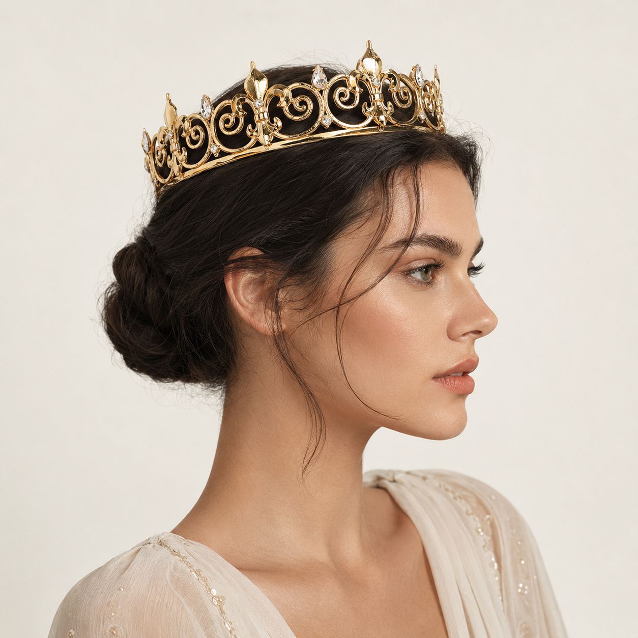 Vintage Gold Crown Headpiece with Rhinestones for Parties