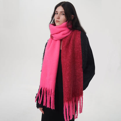 Color Block Warm Scarf Soft Chenille Shawl for Women