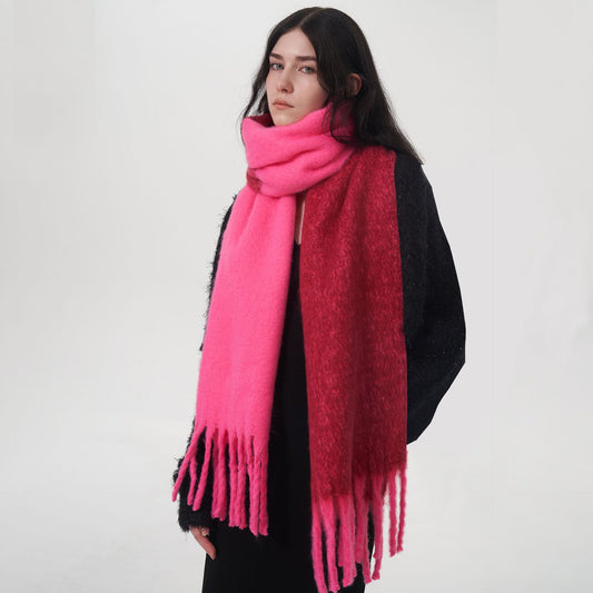 Color Block Warm Scarf Soft Chenille Shawl for Women