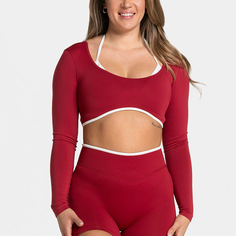 Color Blocked Long Sleeve Workout Top for Women