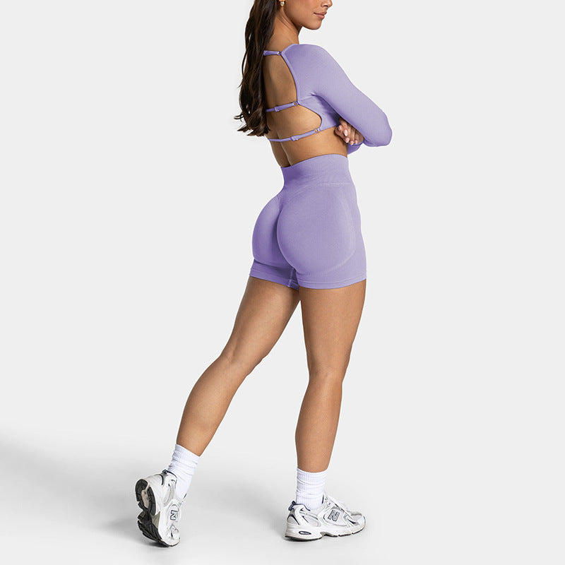 Adjustable Backless Long Sleeve Yoga Top and Bottom Set