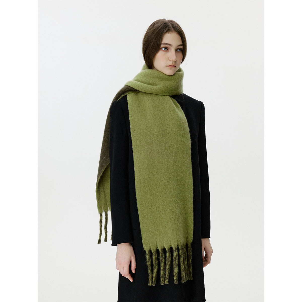 Wool Blend Colorful Fringed Scarf - Thick and Warm