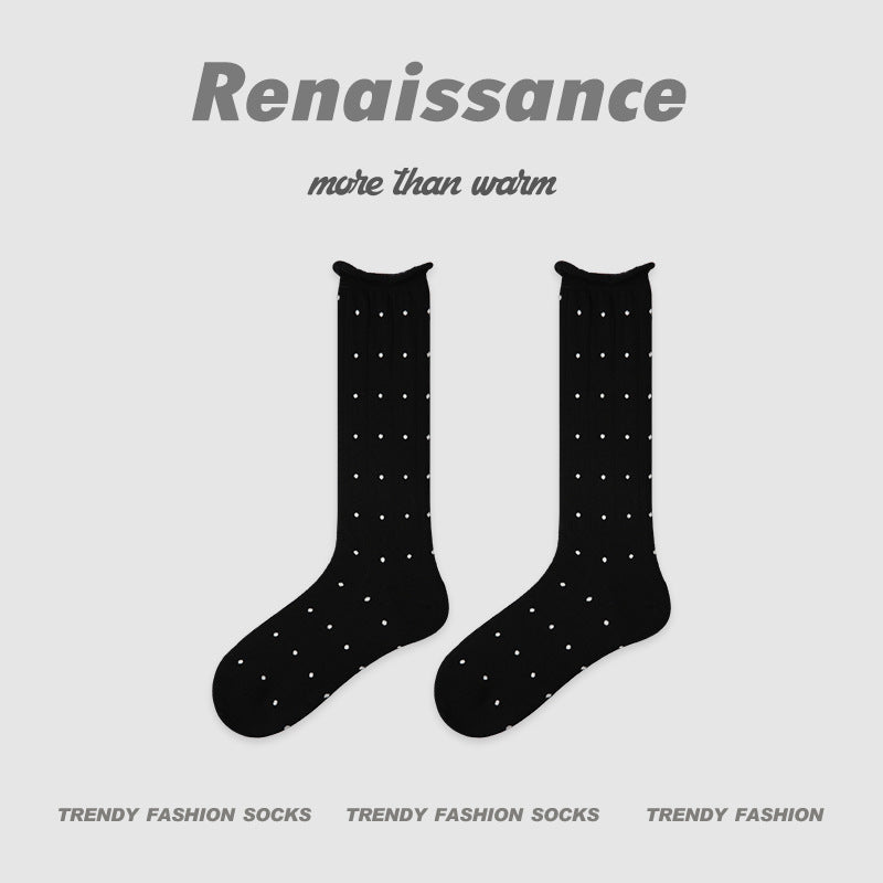 Renaissance Miu Style Polka Dot Cotton Mid Calf Socks