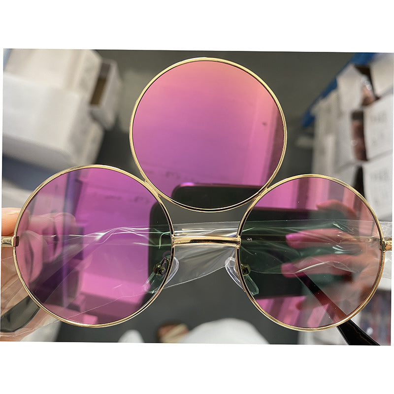 Trendy Punk Round Sunglasses with Metal Frame