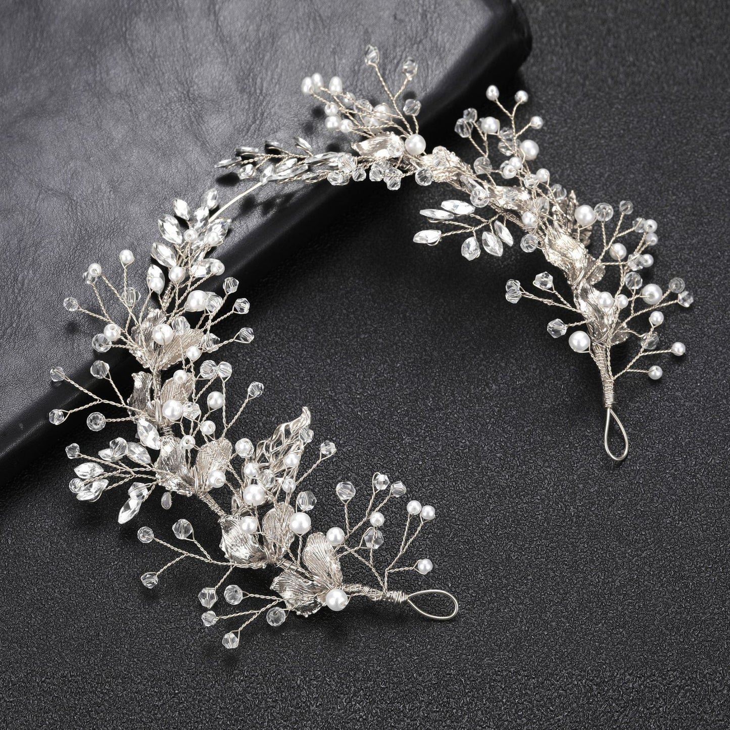 Gold Alloy Leaf Shape Pearl Hairpin Wedding Headpiece