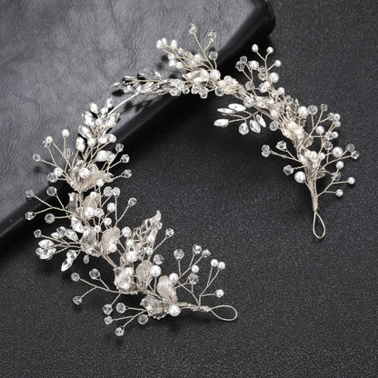 Gold Alloy Leaf Shape Pearl Hairpin Wedding Headpiece