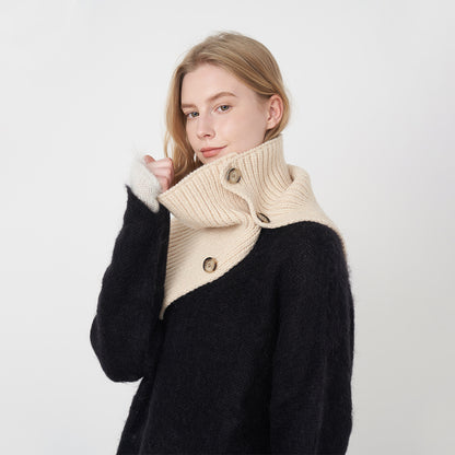 Pure Wool Knitted Scarf with Detachable Buttons for Women