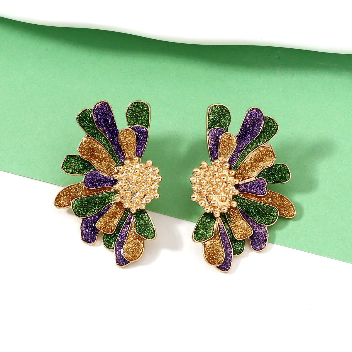 Alloy Floral Earrings Festive Color Statement