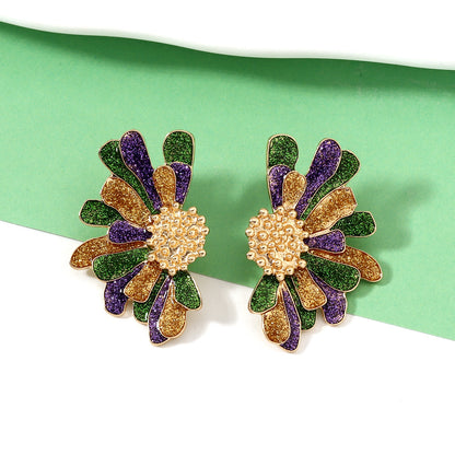 Alloy Floral Earrings Festive Color Statement