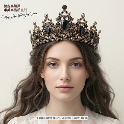 Dark Fantasy Alloy Crown with Rhinestones for Halloween Parties