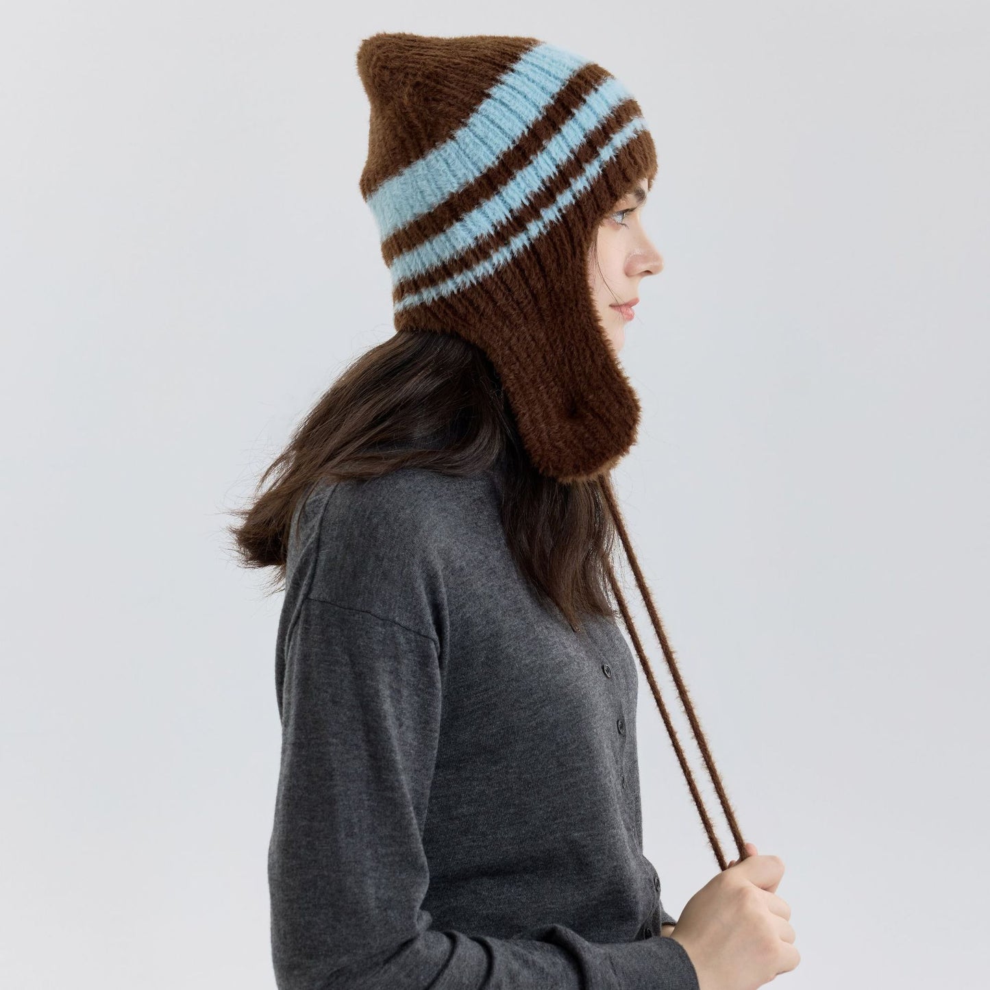 Chic Color-Block Striped Knit Ear Warmer Beanie for Women