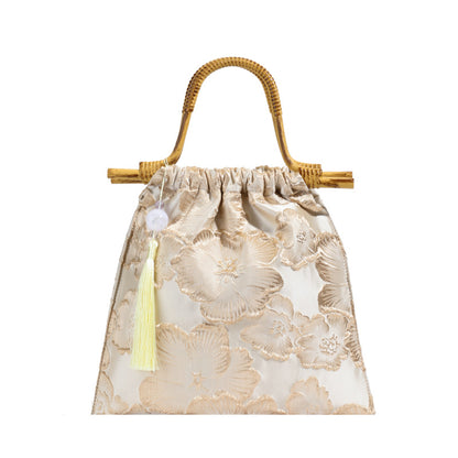 New Embroidered Sequin Bamboo Handle Evening Bag