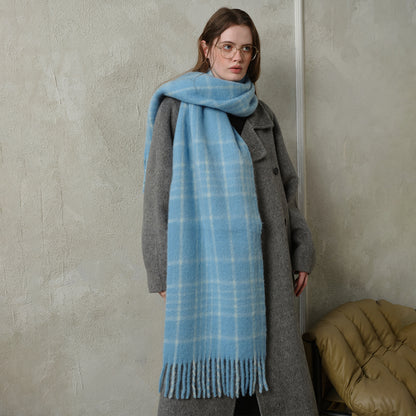 Designer Plaid Fringe Wool Scarf Stylish Winter Accessory
