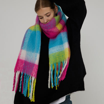 Thick Warm Plaid Oversized Scarf with Fringe