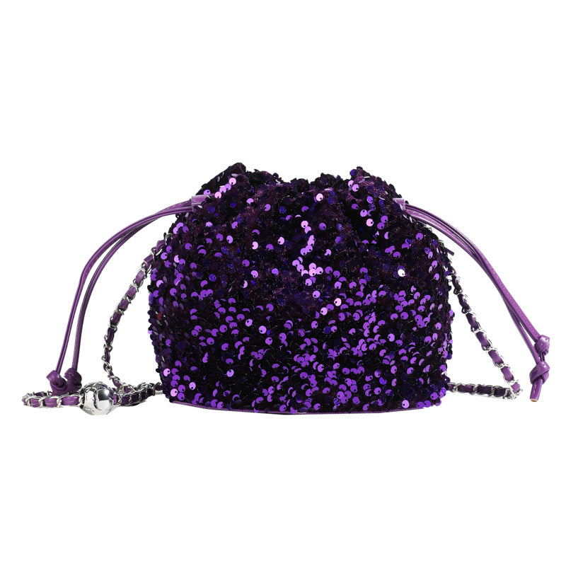Elegant Floral Embroidery Sequin Mesh Bucket Bag