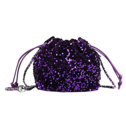 Elegant Floral Embroidery Sequin Mesh Bucket Bag