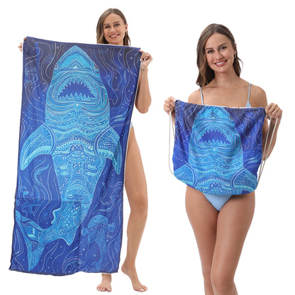 Foldable Beach Towel with Floral Print - Quick-Dry Microfiber