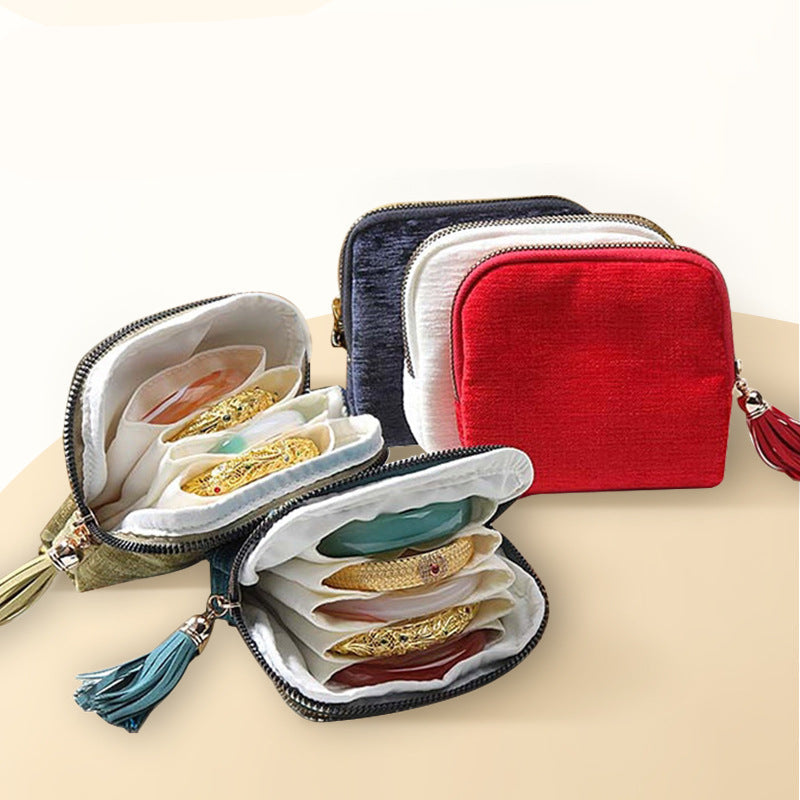 Jewelry Organizer Tassel Zip Double Layer Pouch