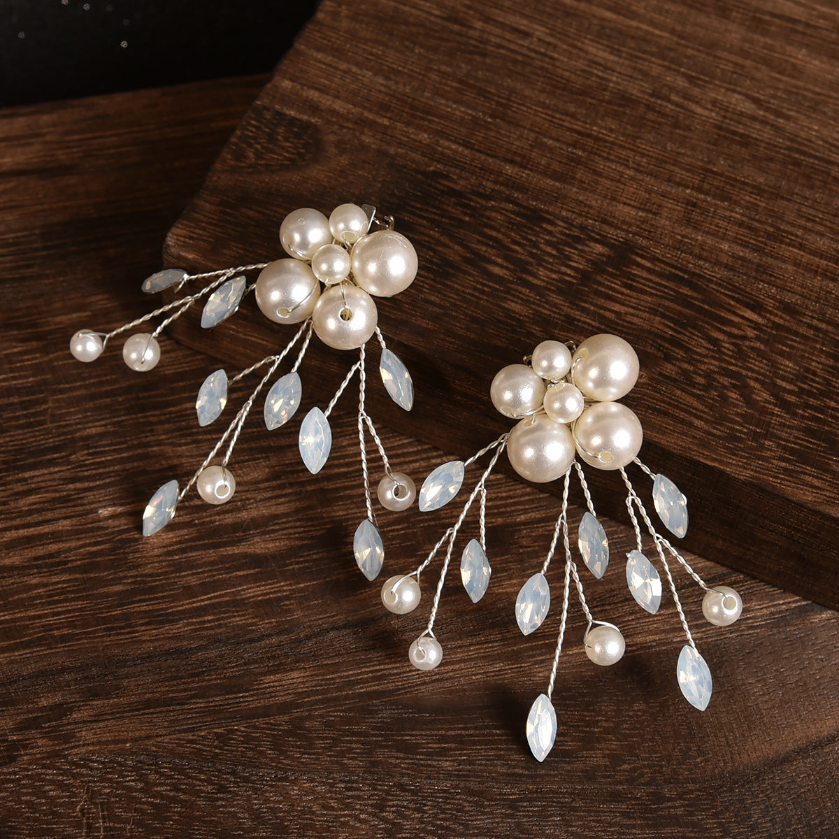 Removable Pearl Protein Blue Rhinestone Floral Shoe Clips