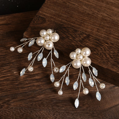Removable Pearl Protein Blue Rhinestone Floral Shoe Clips
