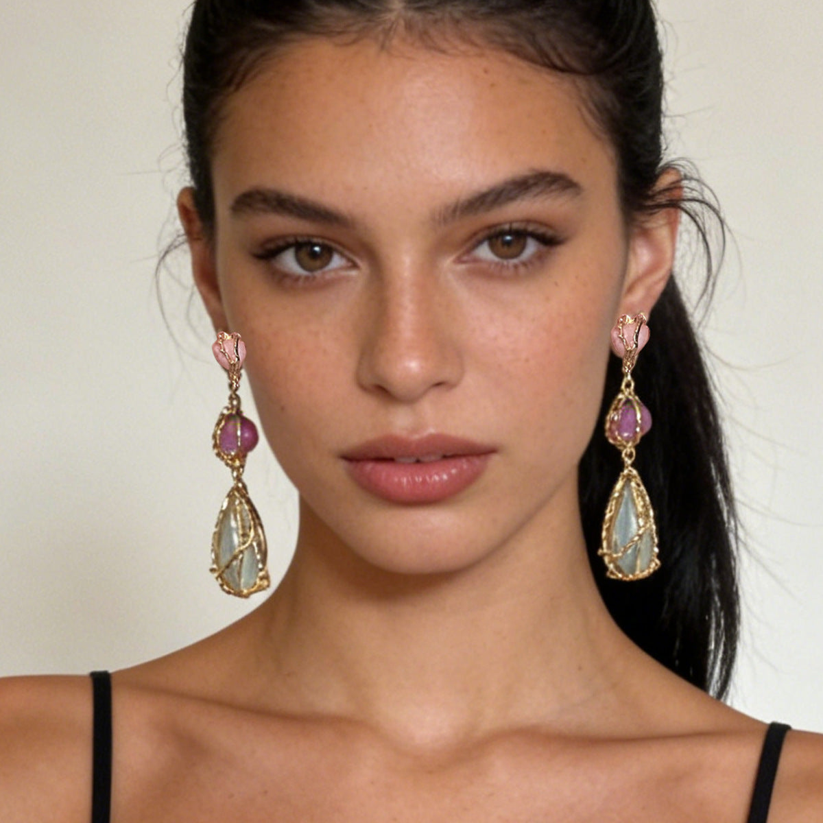 Resin Waterdrop Long Drop Earrings Colorful Boho Chic